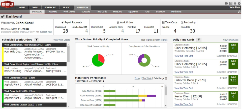 screenshot of B2W Maintain